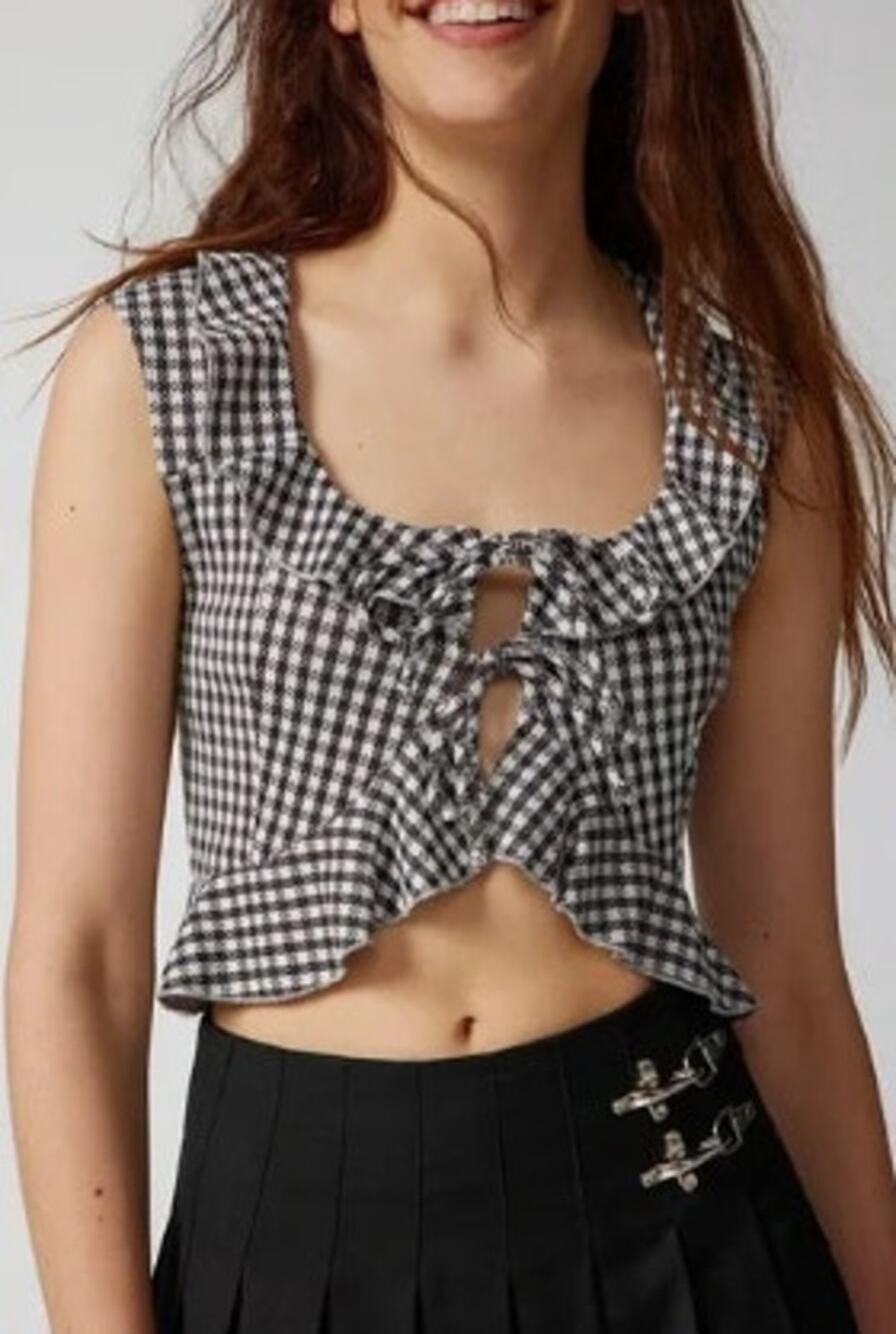 Urban Outfitters NWT Black White Ilene Gingham Tie-Front Top Size S